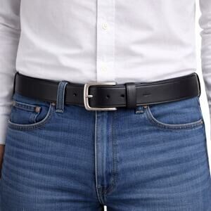 Mens Size 36 Fossil Belt Black Leather Silver Tone Buckle Casual 1.5 wide